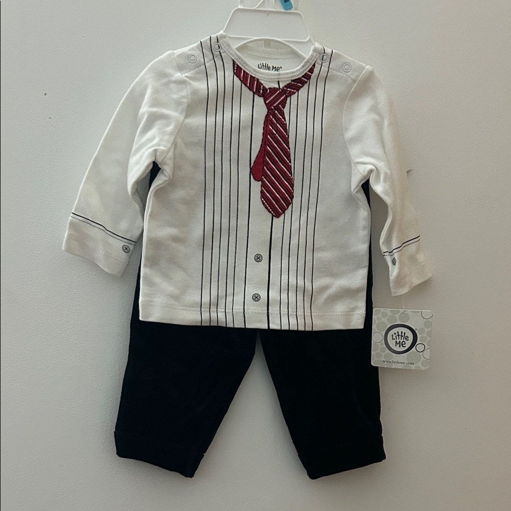 Little Me White and Black Baby Outfit with Red Tie